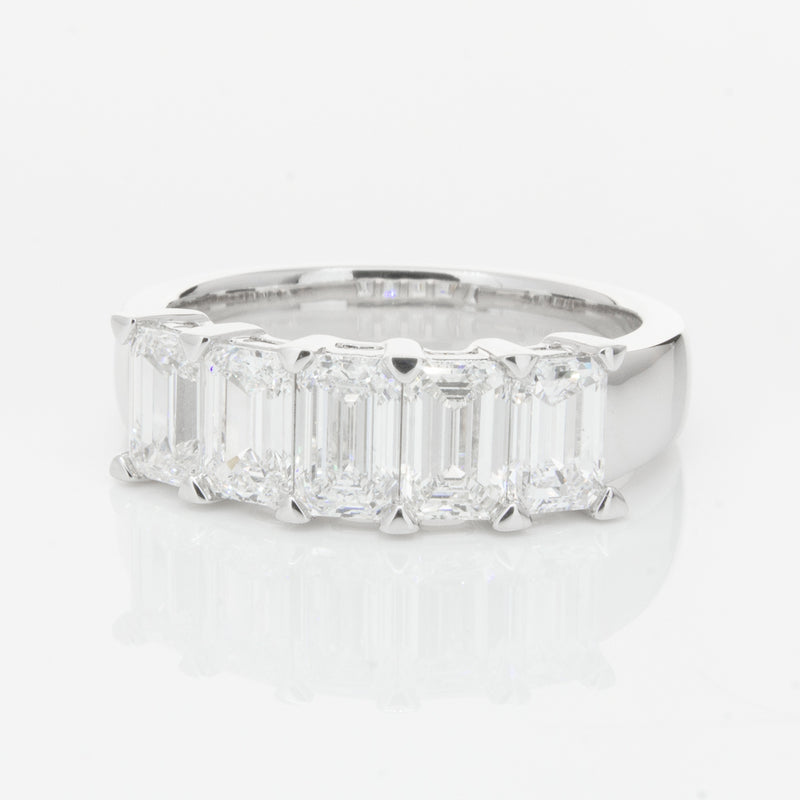 18ct White Gold Emerald-Cut Diamond Ring-Ring-Walker & Hall
