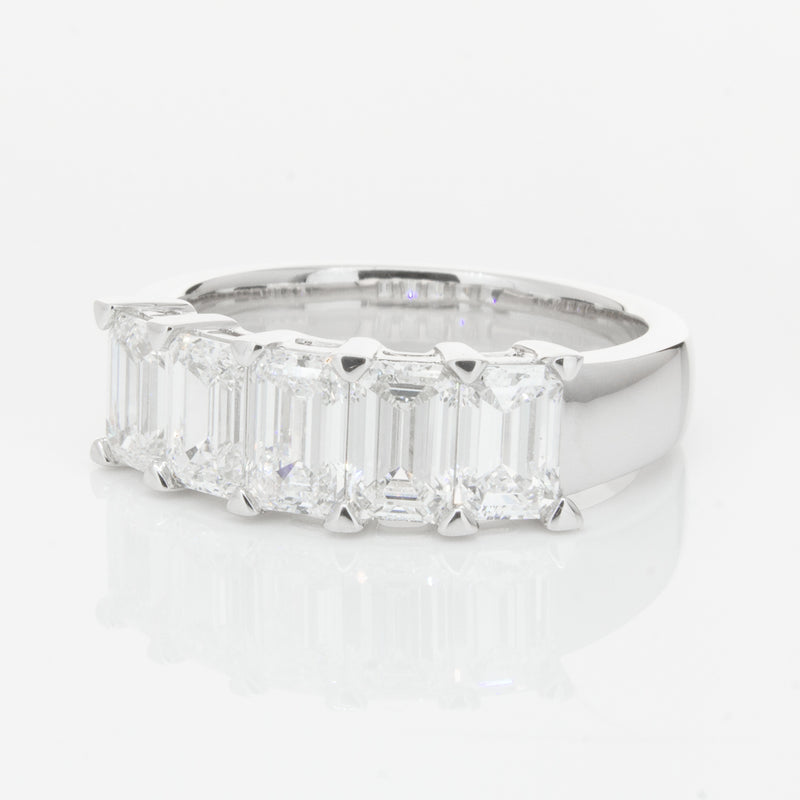 18ct White Gold Emerald-Cut Diamond Ring-Ring-Walker & Hall