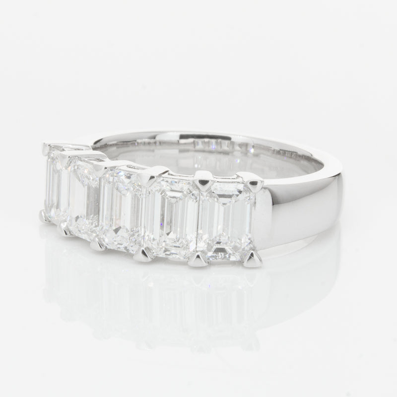 18ct White Gold Emerald-Cut Diamond Ring-Ring-Walker & Hall