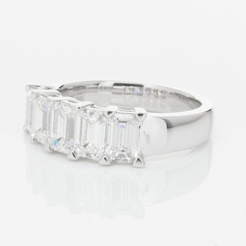 18ct White Gold Emerald-Cut Diamond Ring-Ring-Walker & Hall