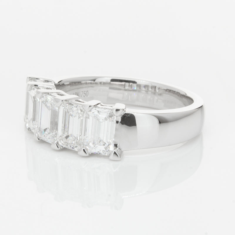 18ct White Gold Emerald-Cut Diamond Ring-Ring-Walker & Hall