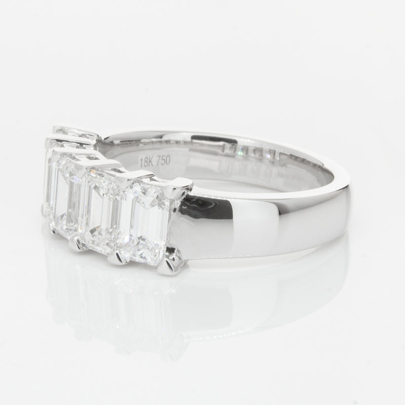 18ct White Gold Emerald-Cut Diamond Ring-Ring-Walker & Hall