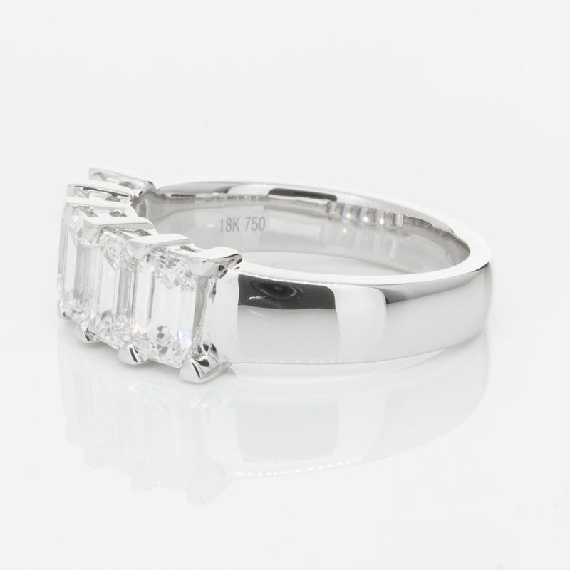 18ct White Gold Emerald-Cut Diamond Ring-Ring-Walker & Hall