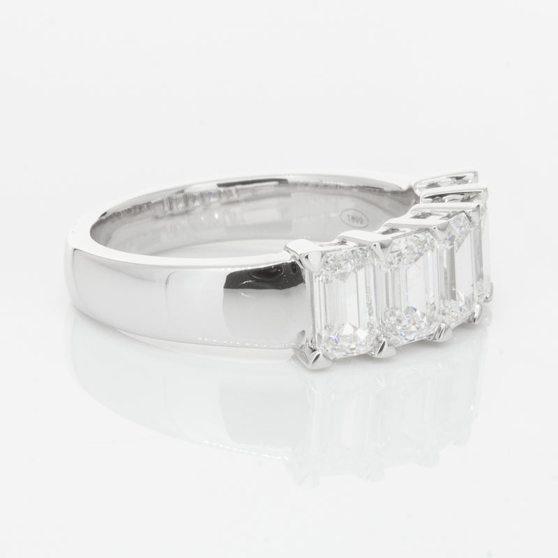 18ct White Gold Emerald-Cut Diamond Ring-Ring-Walker & Hall
