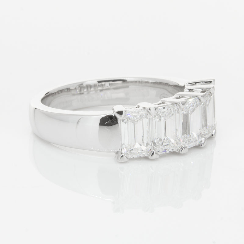 18ct White Gold Emerald-Cut Diamond Ring-Ring-Walker & Hall