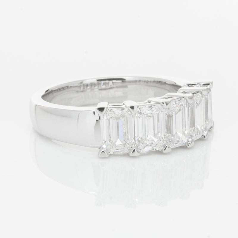 18ct White Gold Emerald-Cut Diamond Ring-Ring-Walker & Hall