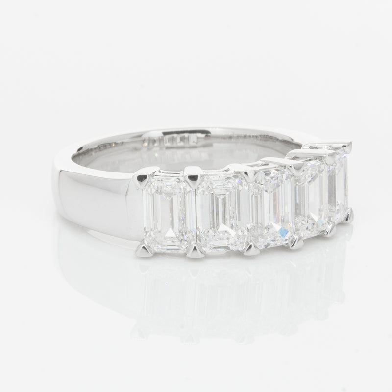 18ct White Gold Emerald-Cut Diamond Ring-Ring-Walker & Hall