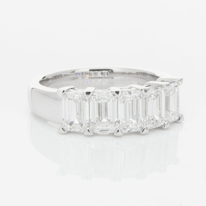18ct White Gold Emerald-Cut Diamond Ring-Ring-Walker & Hall