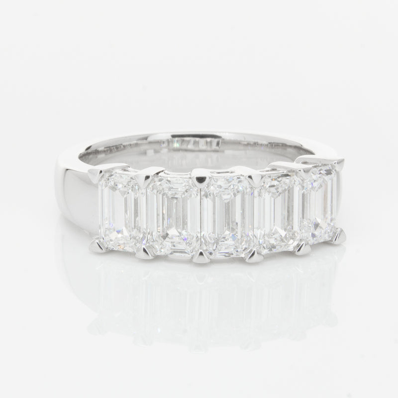 18ct White Gold Emerald-Cut Diamond Ring-Ring-Walker & Hall