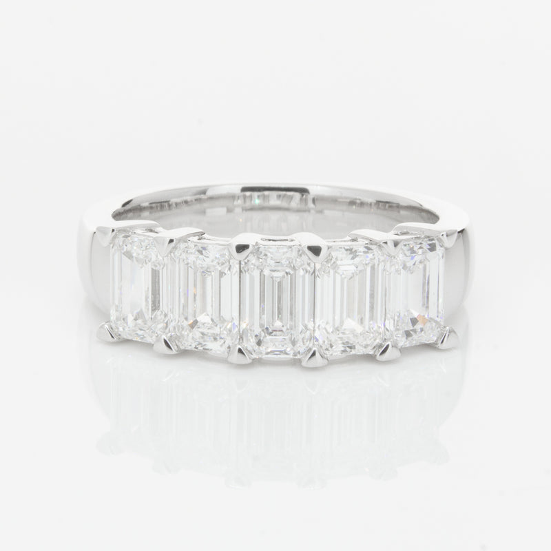 18ct White Gold Emerald-Cut Diamond Ring-Ring-Walker & Hall