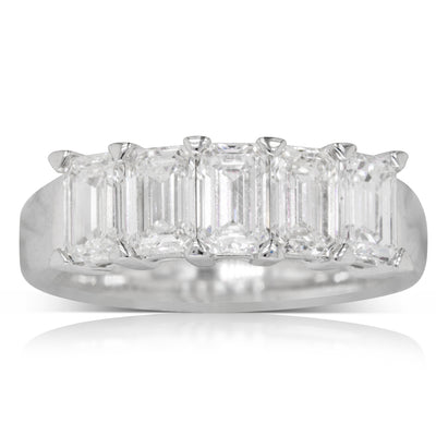 18ct White Gold Emerald-Cut Diamond Ring-Ring-Walker & Hall
