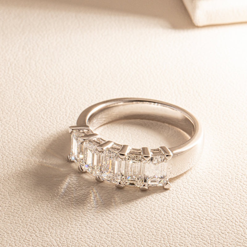 18ct White Gold Emerald-Cut Diamond Ring-Ring-Walker & Hall