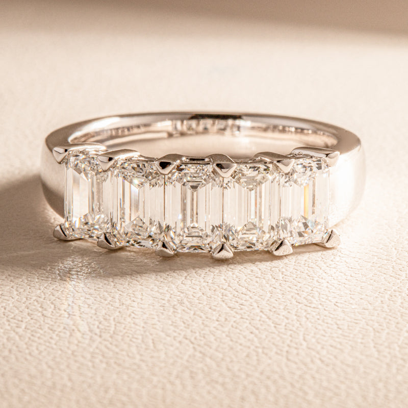 18ct White Gold Emerald-Cut Diamond Ring-Ring-Walker & Hall