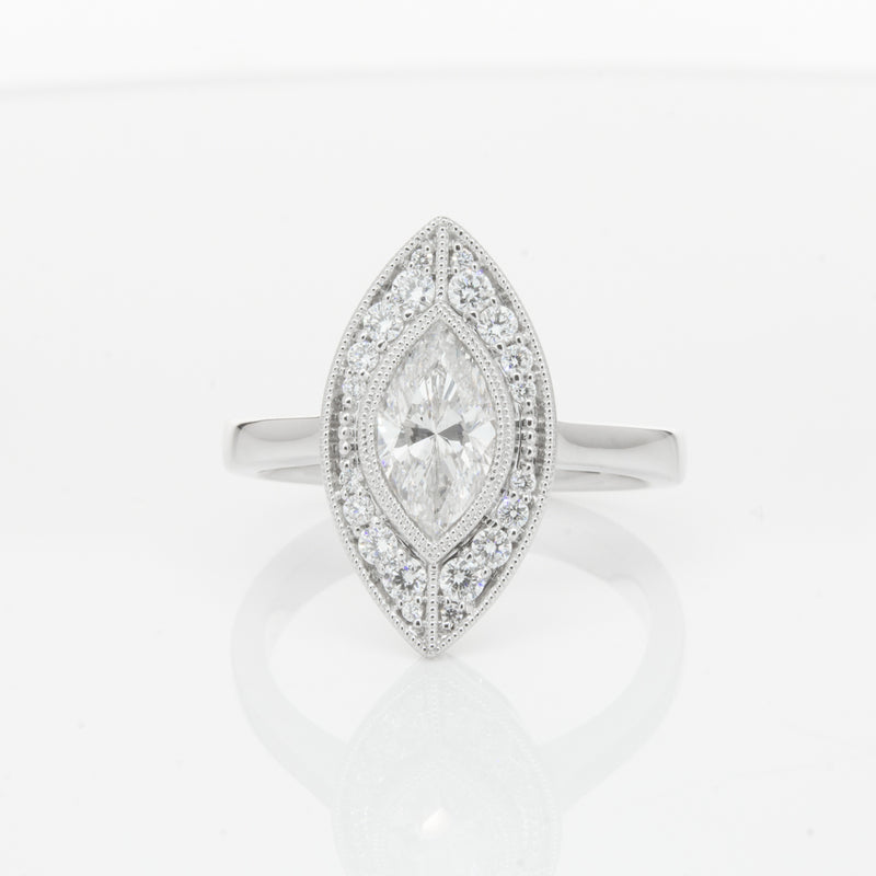 18ct White Gold 1.00ct Marquise Diamond Ring-Ring-Walker & Hall