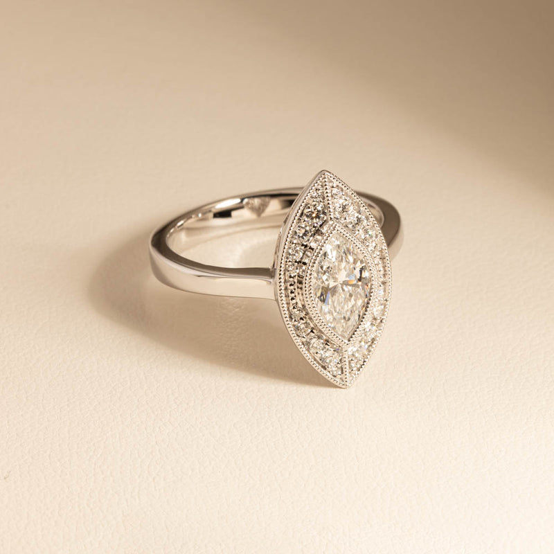 18ct White Gold 1.00ct Marquise Diamond Ring-Ring-Walker & Hall