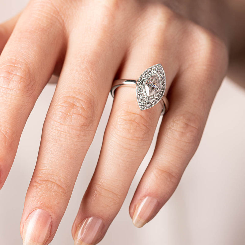 18ct White Gold 1.00ct Marquise Diamond Ring-Ring-Walker & Hall