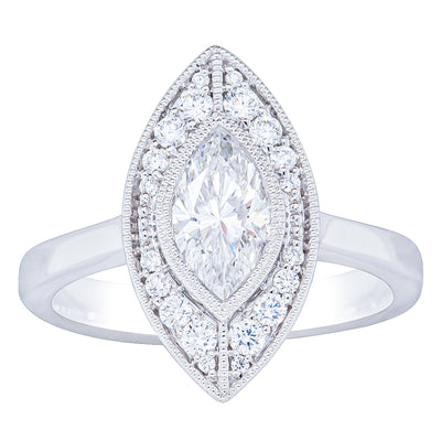 18ct White Gold 1.00ct Marquise Diamond Ring-Ring-Walker & Hall
