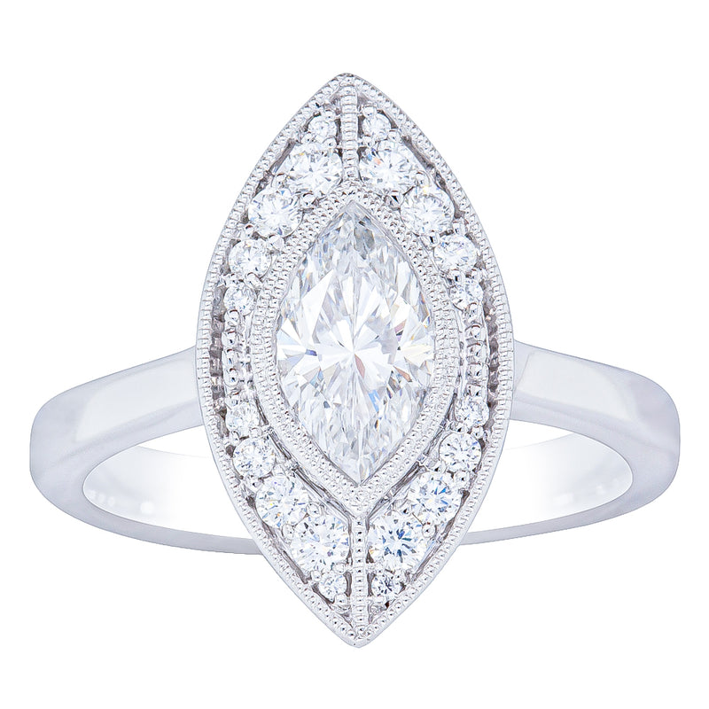 18ct White Gold 1.00ct Marquise Diamond Ring-Ring-Walker & Hall