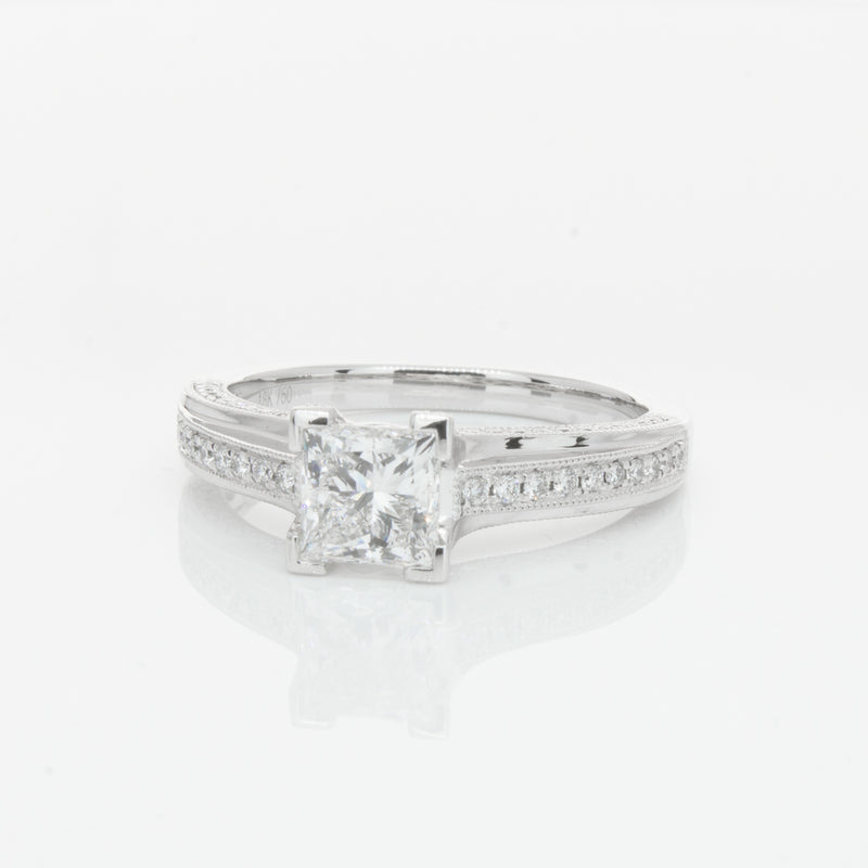 18ct White Gold 1.00ct Princess Cut Diamond Ring-Ring-Walker & Hall