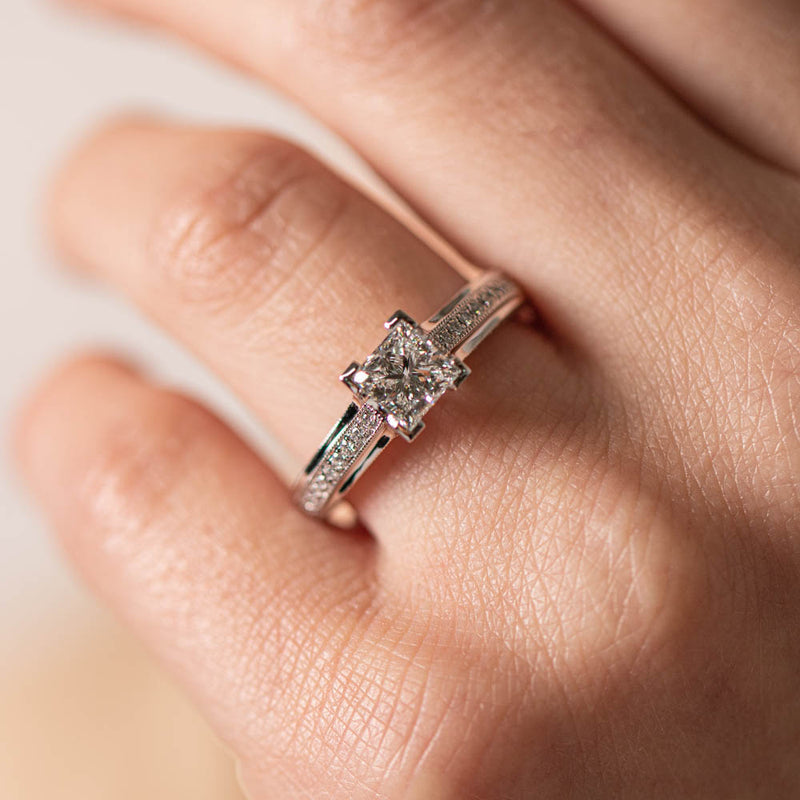 18ct White Gold 1.00ct Princess Cut Diamond Ring-Ring-Walker & Hall