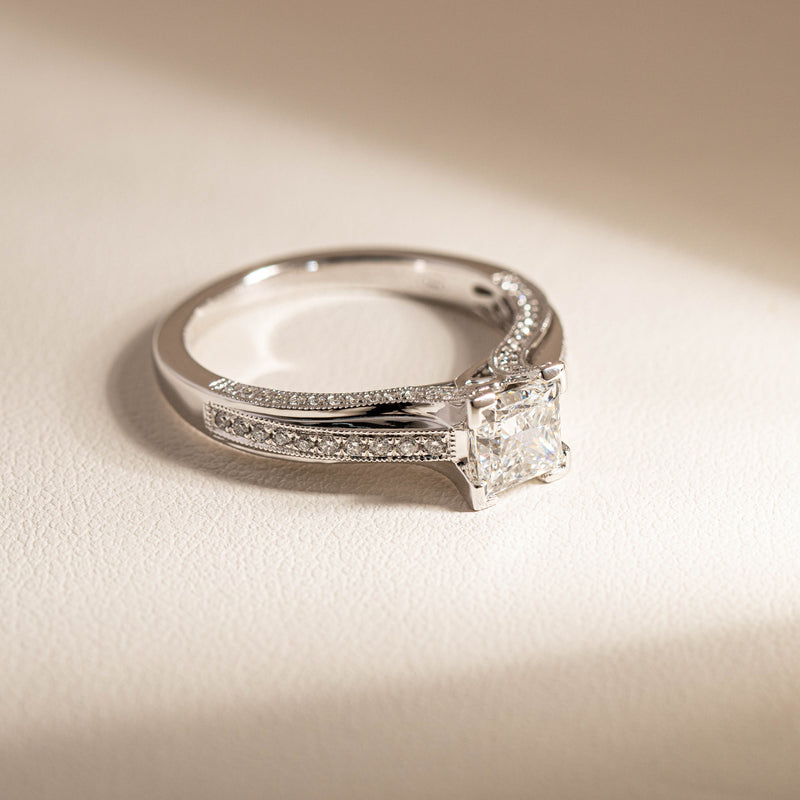 18ct White Gold 1.00ct Princess Cut Diamond Ring-Ring-Walker & Hall