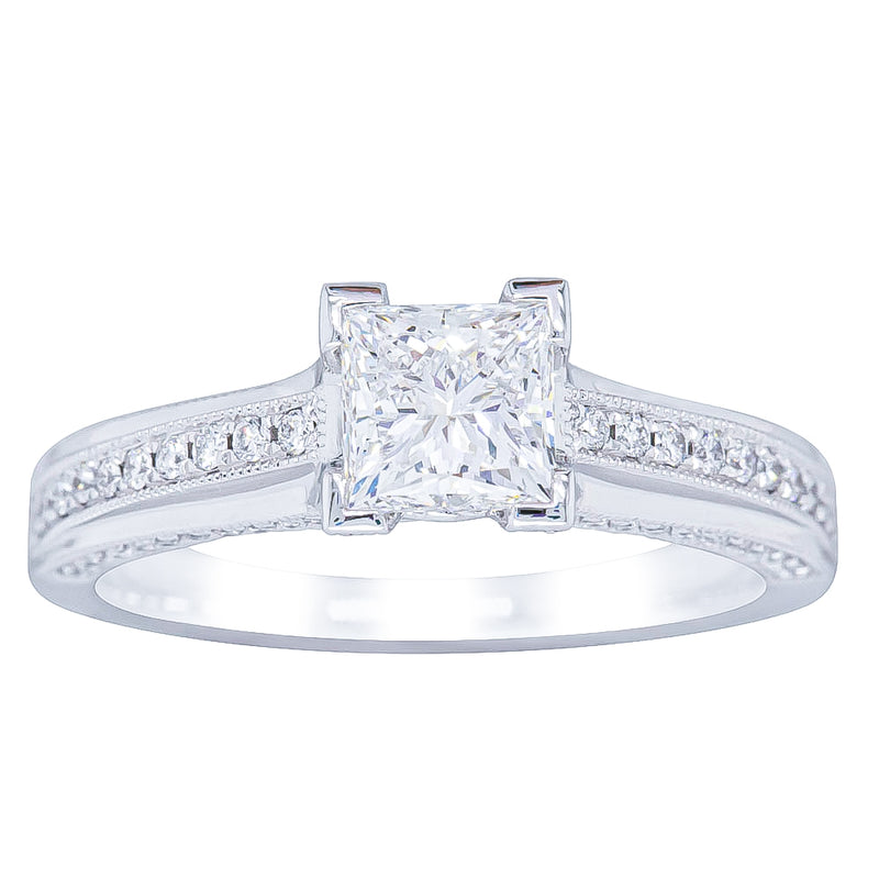 18ct White Gold 1.00ct Princess Cut Diamond Ring-Ring-Walker & Hall