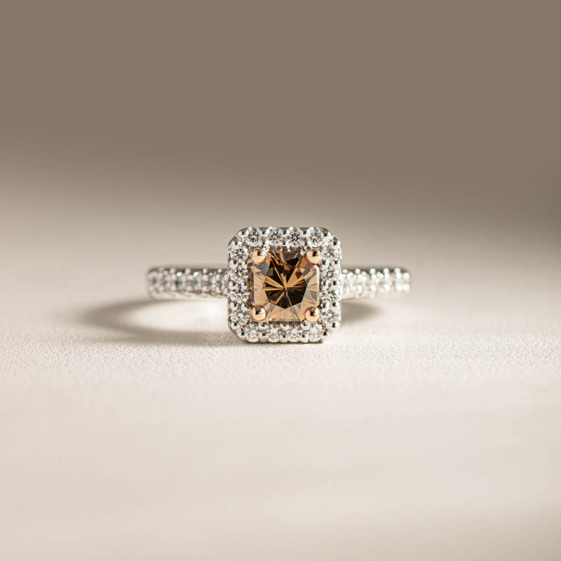 18ct White Gold .72ct Mocha Princess Cut Diamond Manhattan Ring-Ring-Walker & Hall