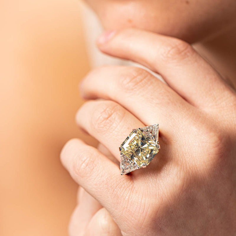 Platinum Radiant Cut Yellow Diamond Ring-Ring-Walker & Hall