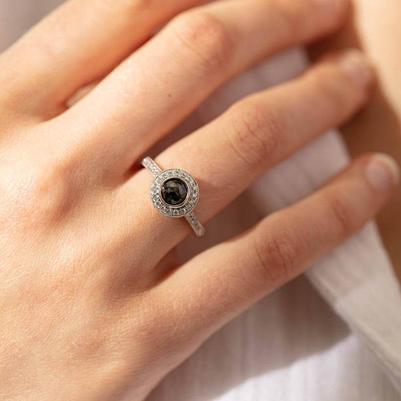 Platinum Black Diamond Ring-Ring-Walker & Hall