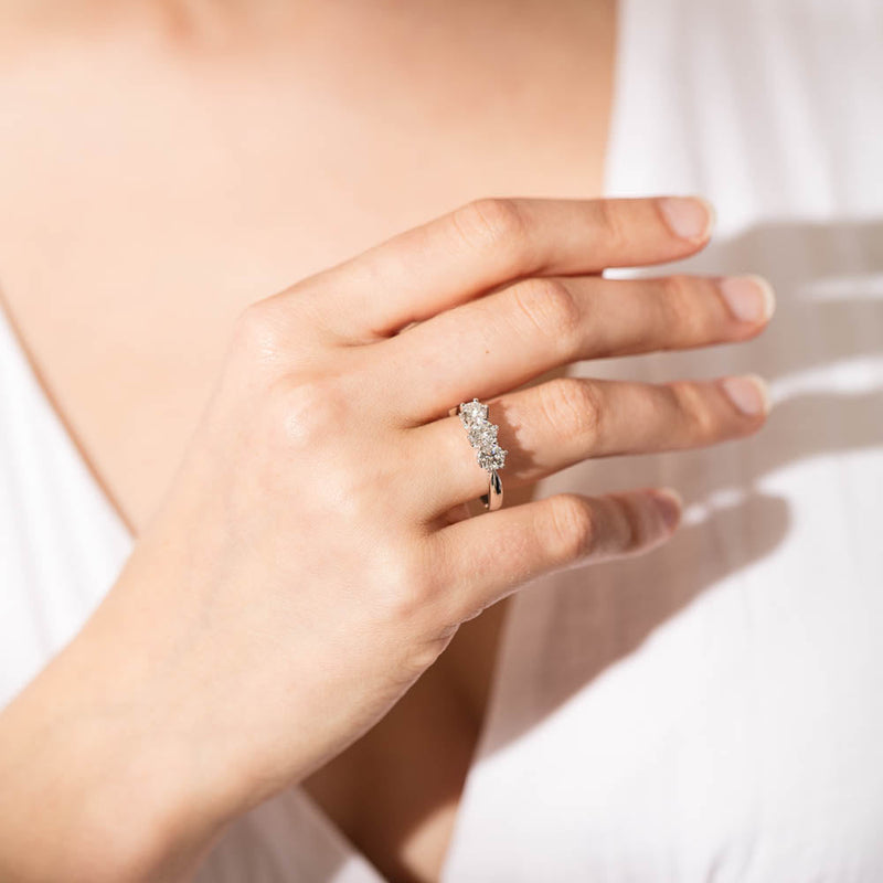 18ct White Gold 1.24ct Diamond Trilogy Ring-Ring-Walker & Hall