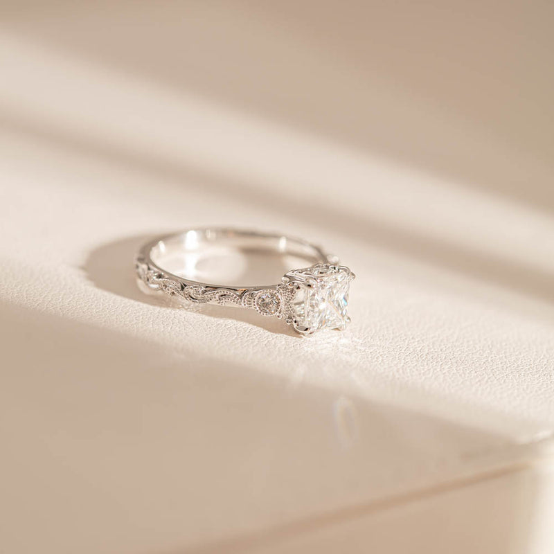 18ct White Gold Princess Cut Diamond Romanov Ring-Ring-Walker & Hall