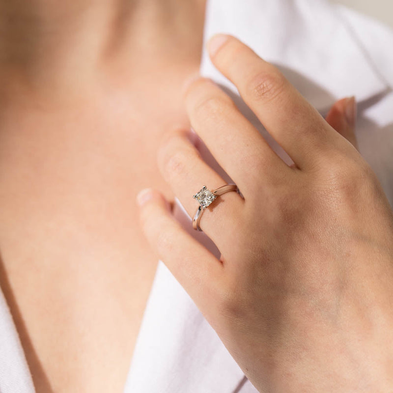 18ct White Gold 1.03ct Cushion Cut Diamond Venetian Ring-Ring-Walker & Hall