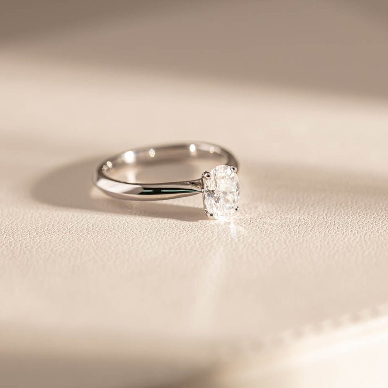 18ct White Gold 1.00ct Oval Cut Diamond Venetian Ring-Ring-Walker & Hall