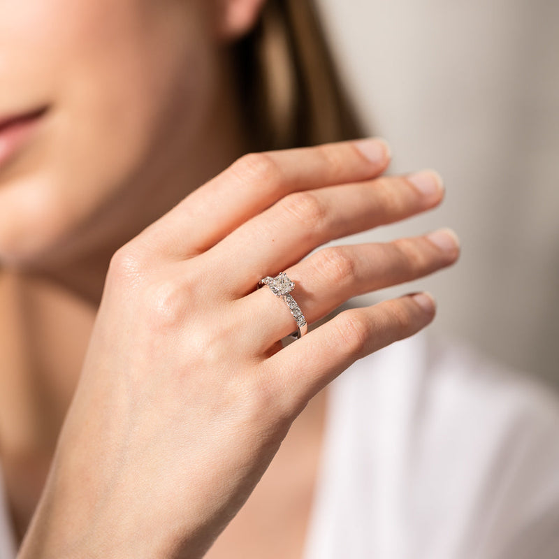 18ct White Gold 1.29ct Cushion Cut Diamond Phoenix Ring-Ring-Walker & Hall