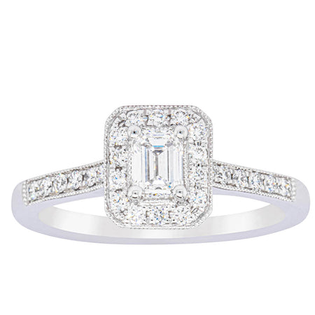 18ct White Gold .40ct Emerald Cut Diamond Aria Ring-Ring-Walker & Hall