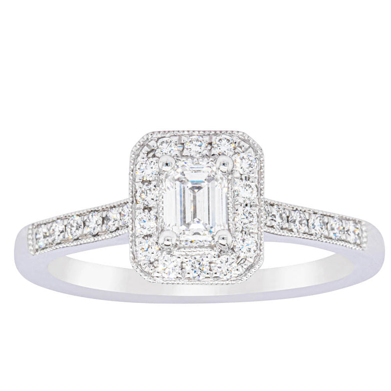 18ct White Gold .40ct Emerald Cut Diamond Aria Ring-Ring-Walker & Hall