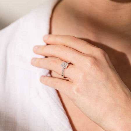 18ct White Gold .40ct Emerald Cut Diamond Aria Ring-Ring-Walker & Hall