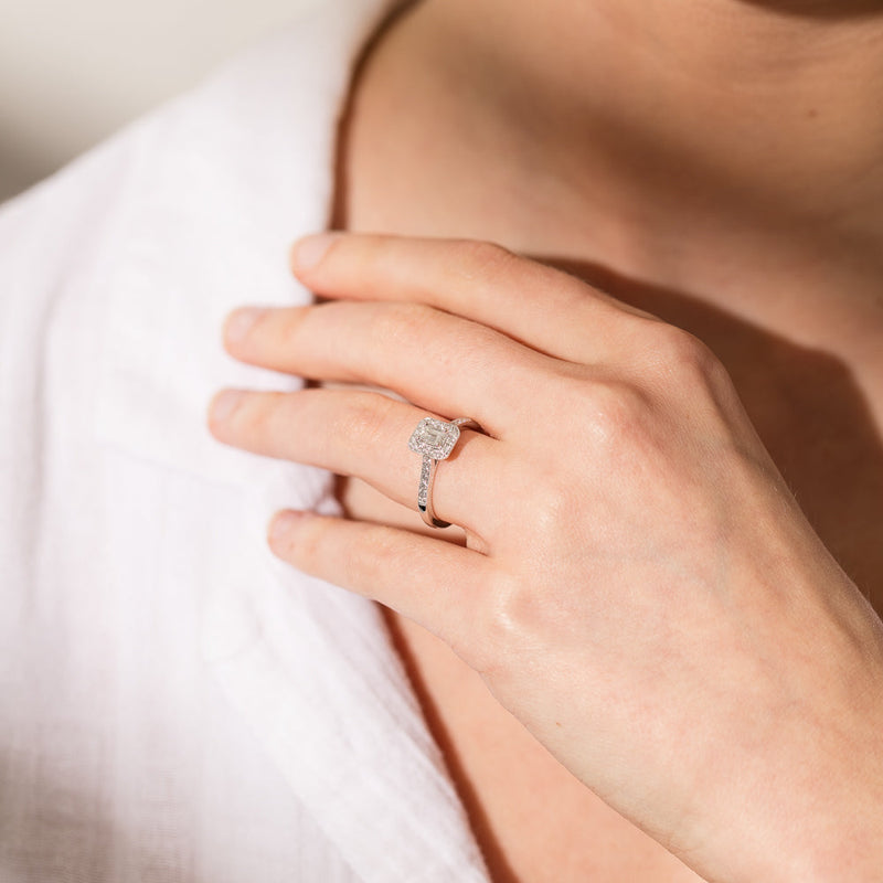 18ct White Gold .40ct Emerald Cut Diamond Aria Ring-Ring-Walker & Hall