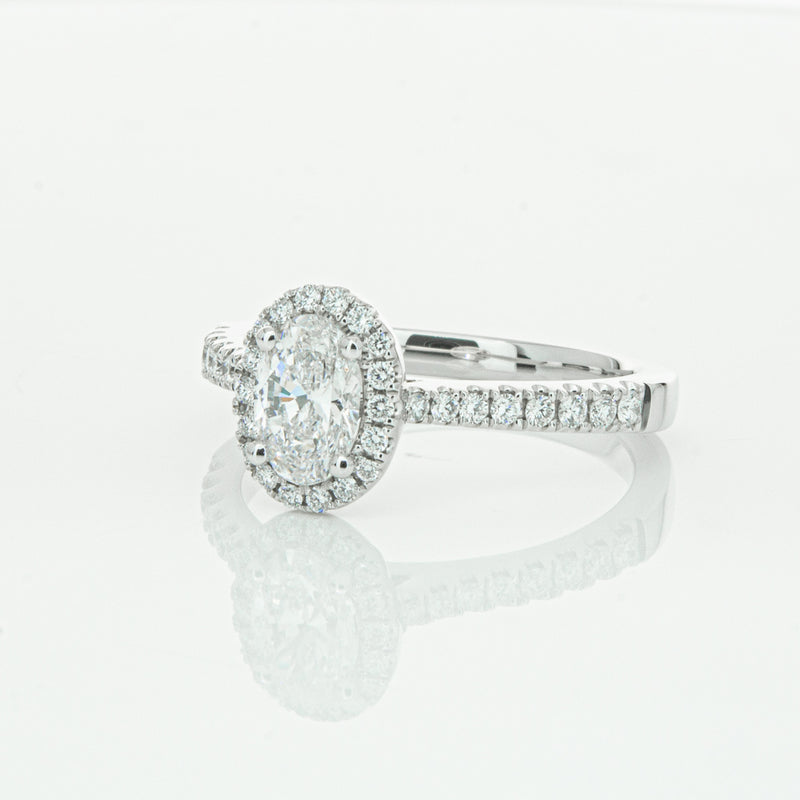 18ct White Gold Oval Cut Diamond Halo Ring-Ring-Walker & Hall