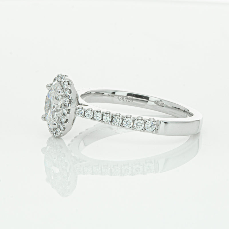 18ct White Gold Oval Cut Diamond Halo Ring-Ring-Walker & Hall
