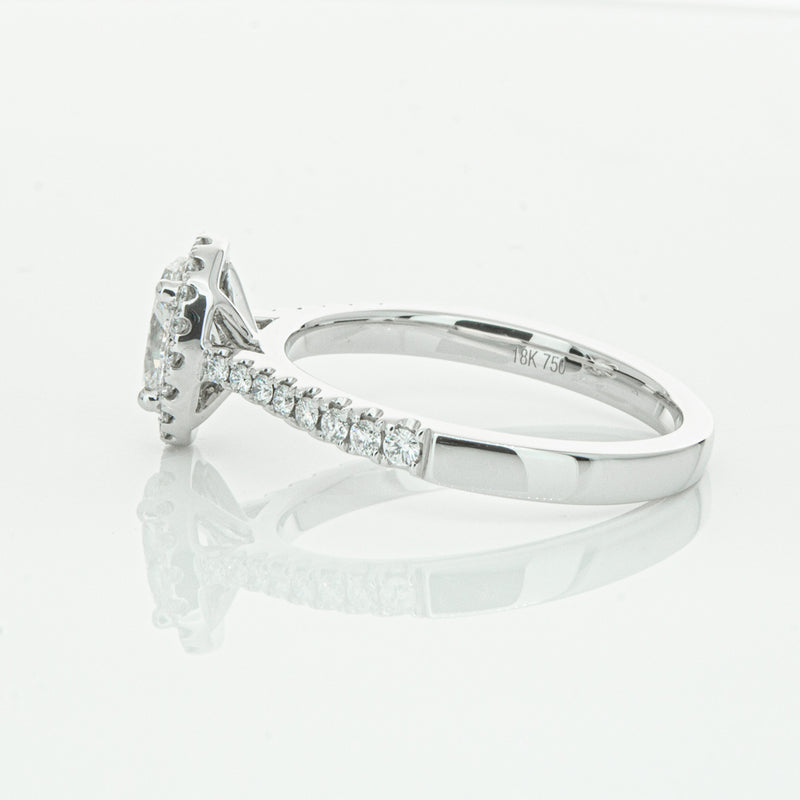 18ct White Gold Oval Cut Diamond Halo Ring-Ring-Walker & Hall
