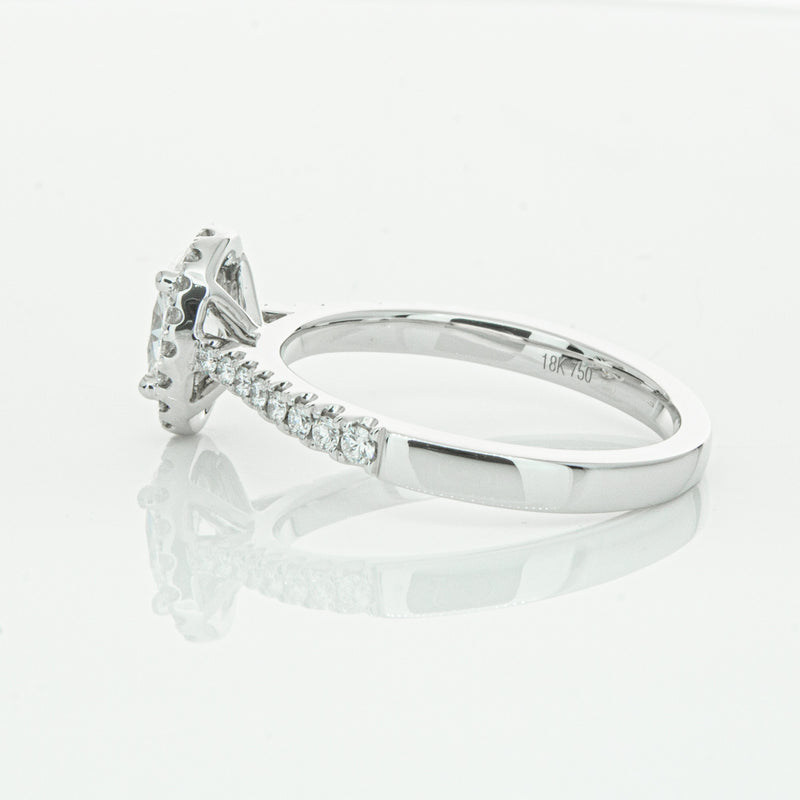 18ct White Gold Oval Cut Diamond Halo Ring-Ring-Walker & Hall