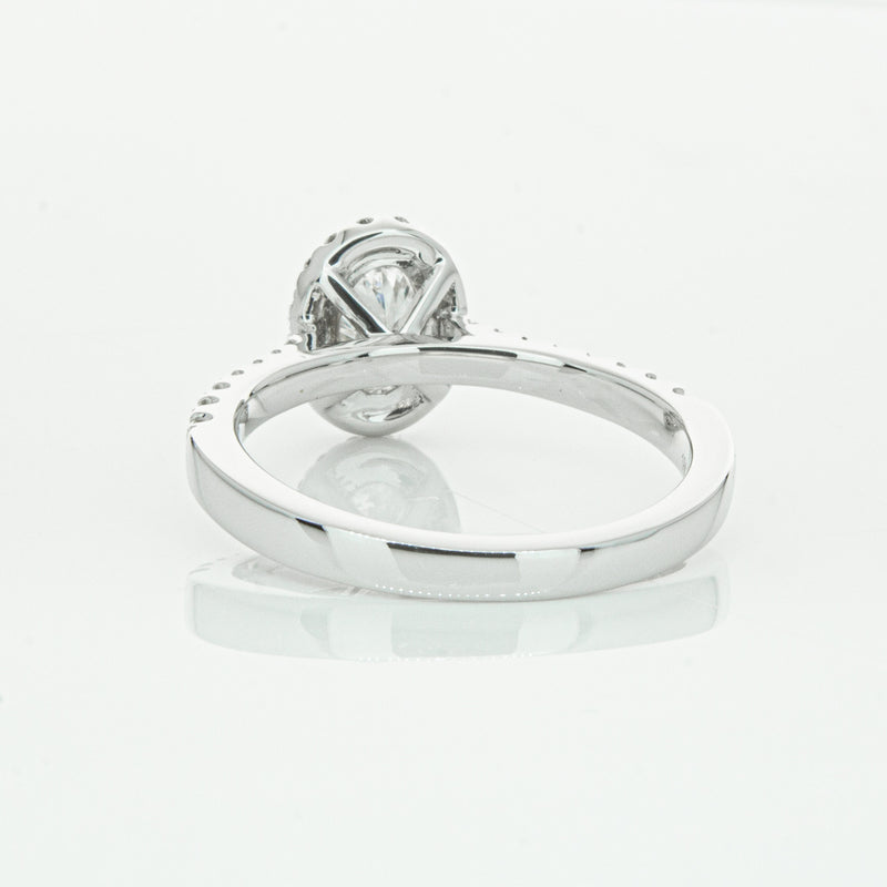 18ct White Gold Oval Cut Diamond Halo Ring-Ring-Walker & Hall