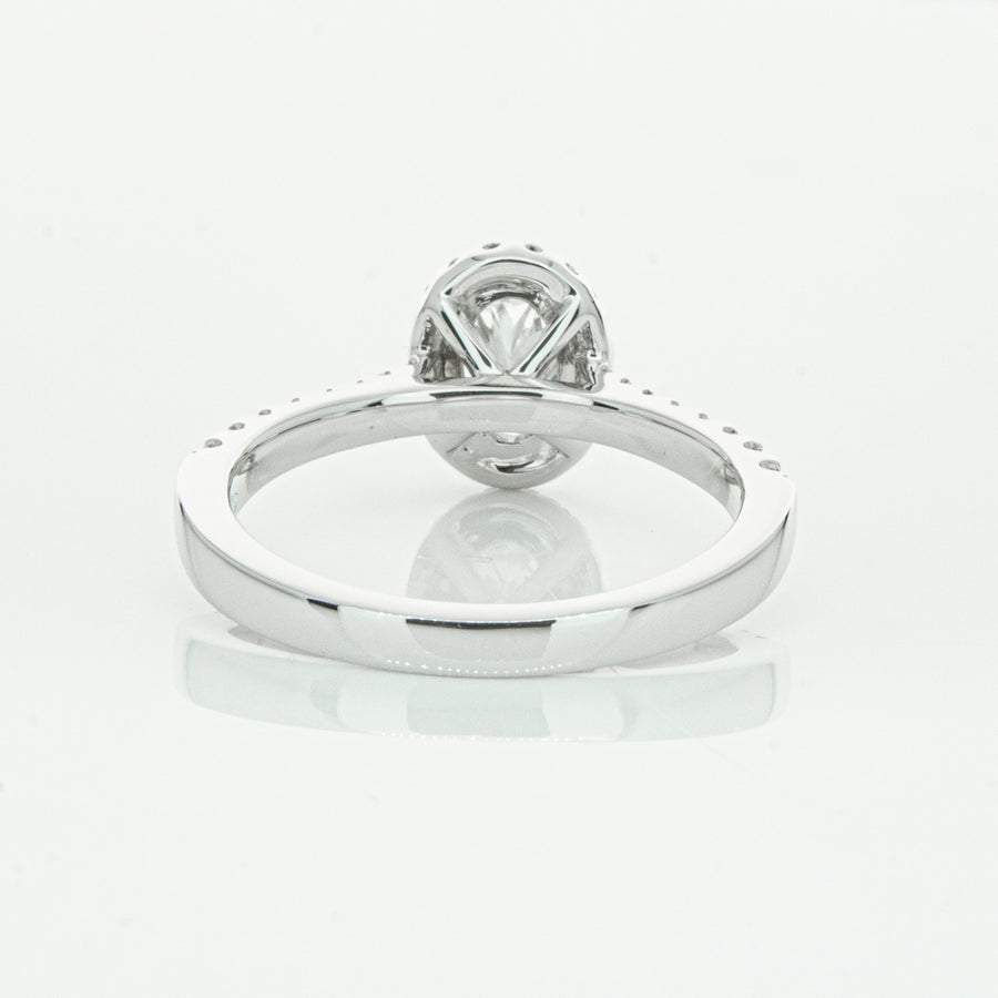 18ct White Gold Oval Cut Diamond Halo Ring-Ring-Walker & Hall