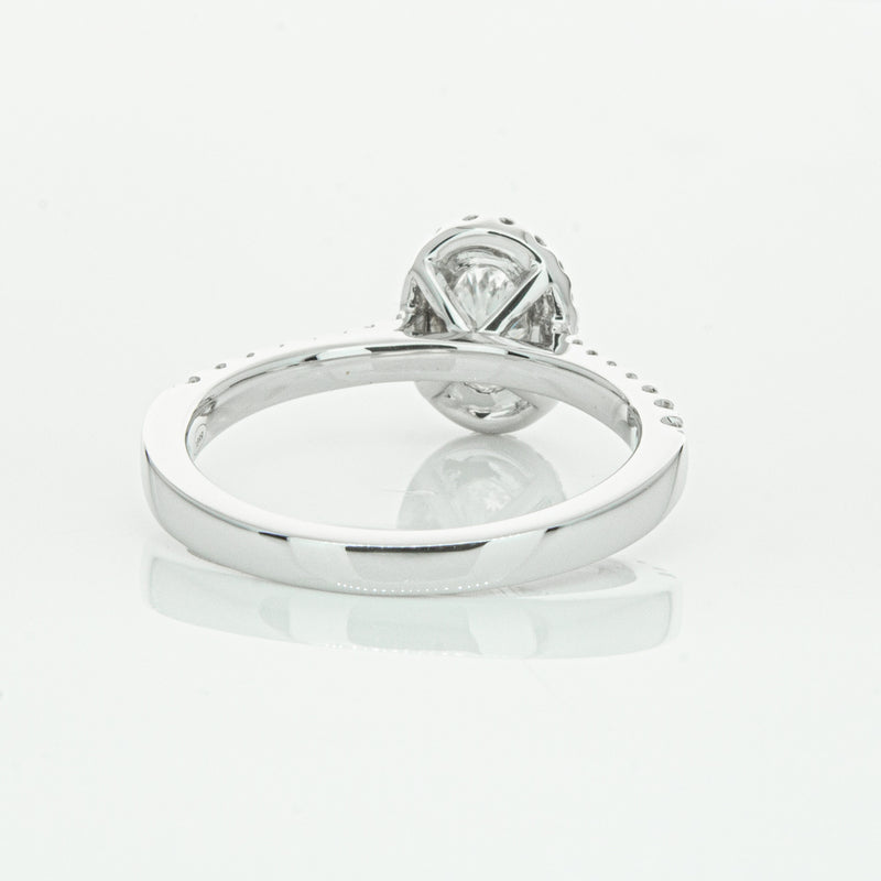 18ct White Gold Oval Cut Diamond Halo Ring-Ring-Walker & Hall