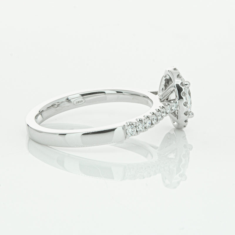 18ct White Gold Oval Cut Diamond Halo Ring-Ring-Walker & Hall