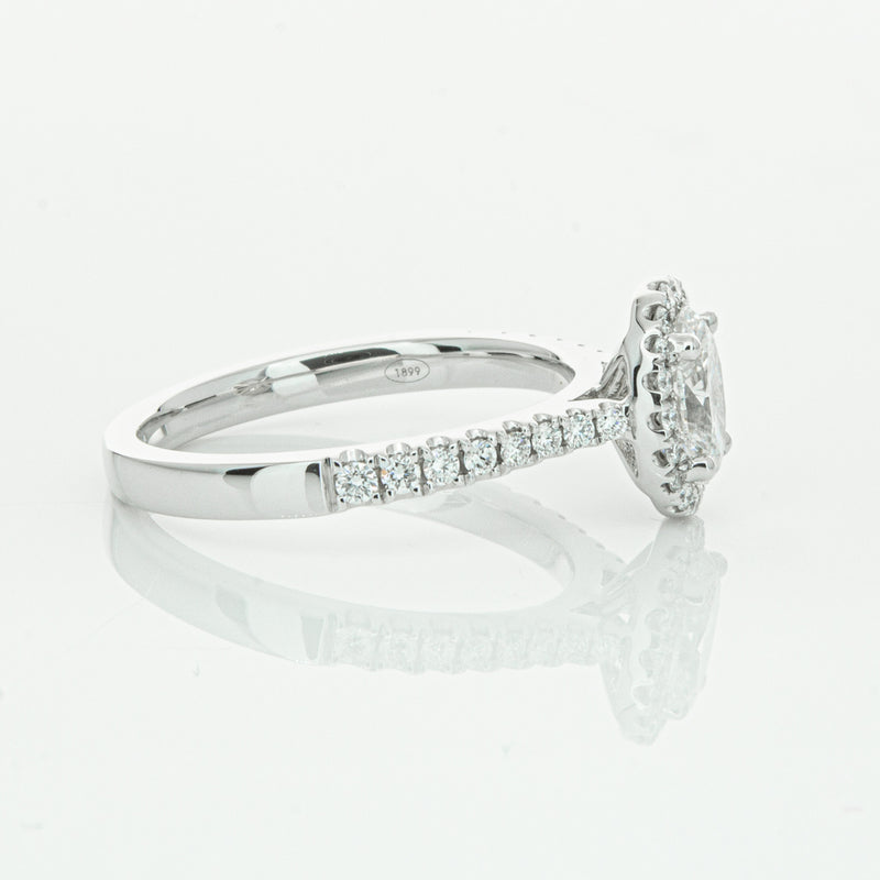 18ct White Gold Oval Cut Diamond Halo Ring-Ring-Walker & Hall