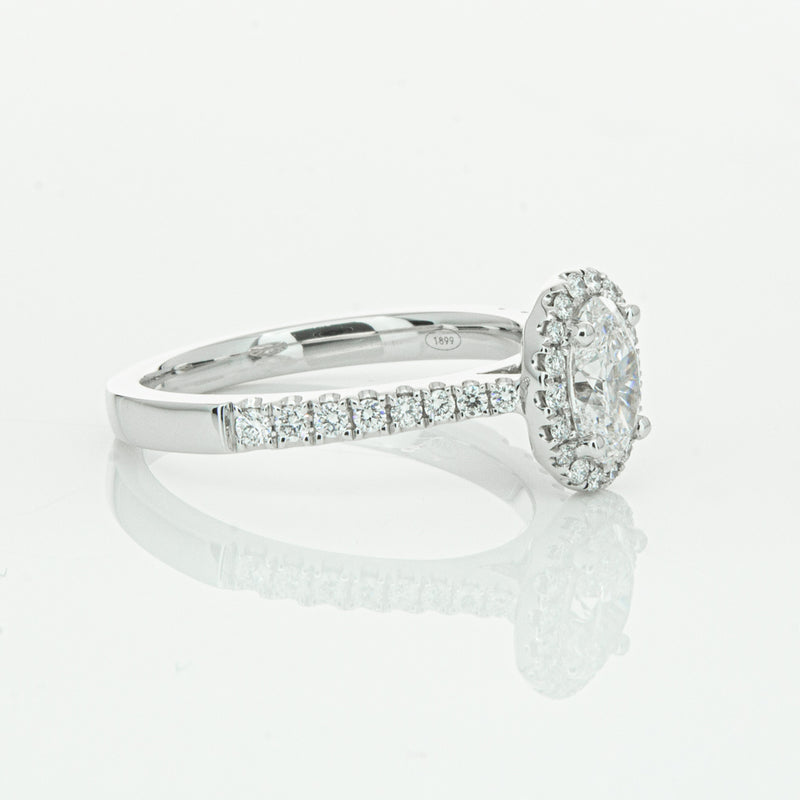 18ct White Gold Oval Cut Diamond Halo Ring-Ring-Walker & Hall