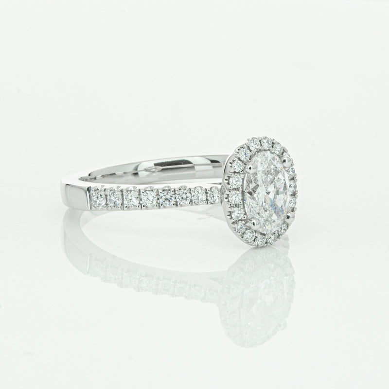 18ct White Gold Oval Cut Diamond Halo Ring-Ring-Walker & Hall