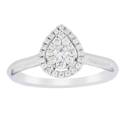 14ct White Gold Diamond Pear Saturn Ring-Ring-Walker & Hall